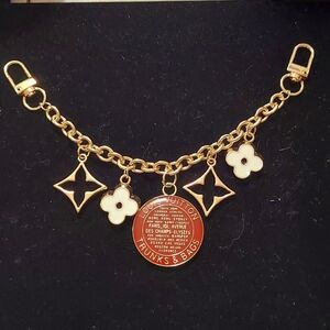 LV Zipper Pull Clover Purse Bag Charm Chain Brown Handmade